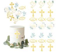 Pack of 60 Edible Spanish Mi Bautizo Cake Decorations, Wafer Paper, Cross, Religious Cake Decoration, God Bless Cupcake Toppers for Saints, First Communion, Christening, Baby Shower, Birthday Party