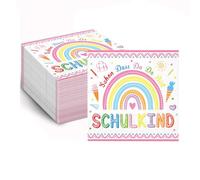 Pack of 60 Napkins First Day of School - School Decoration Girls Boys, Rainbow Napkins First Day of School Child Decoration Rainbow Party, 33 x 33 cm