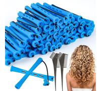 Pack of 60 Perm Rollers with Two Combs, Complete Perm Set, Small Curler, 8.3 x 0.9 cm Hair Roller, Hair Wave Bars for Medium Length Long Short Hair (Blue)