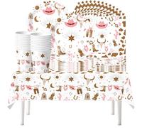 Pack of 61 Western Cowboy Birthday Party Tableware, Children's Birthday Decorations, Jazz Hat Girl Party Supplies, Cups, Plates, Tablecloths, Paper Napkins, for 20 People