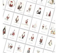 Pack of 64 Christmas Postcards with Whimsical Drawings on the Front - 32 Different Designs