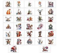 Pack of 64 Funny Christmas Postcards with Fun Drawings on the Front - 32 Different Designs