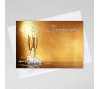 Pack of 65th Wedding Anniversary Party Invitations with Envelopes: Gold Champagne 65th Anniversary Invites (Pack of 20 with Envelopes)