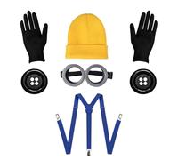 Pack of 7 Adult Costume Cosplay Costume Halloween Hat Cosplay Steampunk Glasses Yellow Beanie Hat and Braces Buttons Black Gloves Set Costume Accessories for Halloween Party Carnival Costume