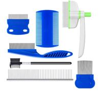 Pack of 7 Cat and Dog Care Combs, Fur Flash Brush and Flea Comb for Cats, Cats, Dogs, Flea Combs, Stainless Steel, Safe Metal Teeth Removal Combs for Effective Against Fleas and Lice Professional Flea