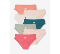 Pack of 7 girls' heart print organic cotton briefs fuchsia