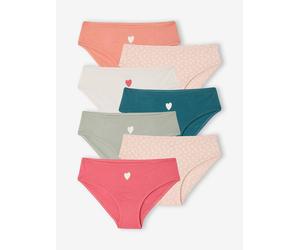 Pack of 7 girls' heart print organic cotton briefs fuchsia