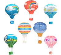 Pack of 7 Hot Balloon Paper Lanterns, 12 Inch Paper Lanterns with Hot Air Balloon Motif, Hanging Hot Air Balloon Lantern, for Wedding Party, Shopping Mall, Craft Decoration