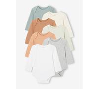 Pack of 7 Long Sleeve Bodysuits with Cutaway Shoulders for Babies, Basics multicoloured