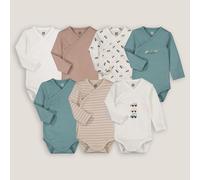 Pack of 7 Newborn Bodysuits with Long Sleeves Blue+Brown+Ecru