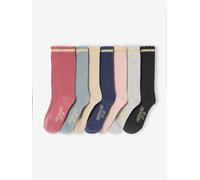 Pack of 7 Pairs of Socks in Lurex for Girls raspberry pink
