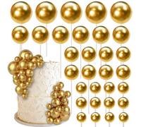 Pack of 70 Baubles Cake Decoration Round Ball Cake Toppers 3D DIY Ball Cake Decoration Mixed Sizes Cake Decorations for Bridal Shower Wedding Birthday Party Gold