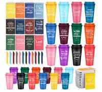 Pack of 72 Christian Cups Wholesale, 16 oz Religious Plastic Cups with Lids, Spiral Notebooks with Bible Sayings & Pens.Christian Gift Ideas for Father's Day, Church Gifts or Annual Absc