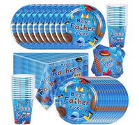 Pack of 73 tableware for a Father's Day party, for 24 people, 9 inch large plate + large tablecloth + cups + napkins, designed for the Father's Day party tableware set