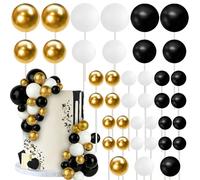 Pack of 75 Baubles Cake Decoration Round Ball Cake Toppers 3D DIY Ball Cake Decoration Mixed Sizes Cake Decorations for Bridal Shower Wedding Birthday Party Black Gold White