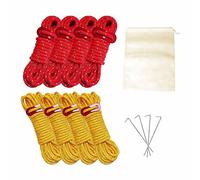 Pack of 8 4mm * 4m Reflective Drawstrings, 8 Guy Buckles, 1 Storage Bag and 4 Tent Pegs, Tent Tightener, Camping Tent Accessories, Suitable for Camping, Picnic (Yellow, Red)