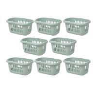 [Pack Of 8] - 60L Litre Large High Grade Plastic Hipster Style Laundry Basket Washing Clothes Linen Storage Basket Bin Laundry Hamper Toys Organiser Ideal For Bathroom Laundry Room - [Silver Sage]
