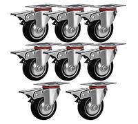 Pack of 8, 75mm up to 500KG Heavy Duty Castor Wheels Rubber Base with Brake - No Floor Marks Silent Castor for Furniture Trolleys