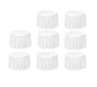 Pack of 8 84" White Round Disposable Tablecloths, Waterproof PEVA Plastic