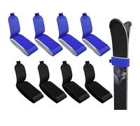 Pack of 8 Adjustable Ski Straps, Ski Fastening Straps, Ski Strap Ski Strap, Ski Binders, Ski Wraps, Ski Wrap Straps, Skateboard, for Skis and Ski Poles (4 Blue + 4 Black)