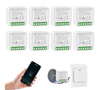 Pack of 8 Alexa Light Switches Smart Home, WLAN Module Light Switch, Voice Control/Timer, Mini Smart Home Light Switch Compatible Alexa, 1-Way/2-Way, Neutral Conductor Required