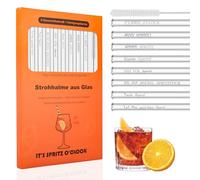 Pack of 8 Aperol Glass Straws with Aperol Spray Sayings, Aperol Spray Gift Set, 20 cm Reusable Glass Straw for Cocktails, Smoothies and Juices, Transparent Diameter 8 mm Straws Glass (Straight)