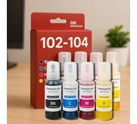 Pack of 8 Compatible Cartridges for Epson 102-104 for EcoTank and L800 to EcoTank ET L14000 & ET2500 to ET 18100 Printers 4 x 70 ml