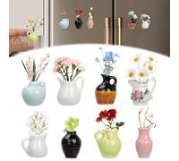 Pack of 8 Cute Ceramic Vase Fridge Magnets, Mini Vase Magnets for Fridge, Usable Flowers, Tiny 3D Plant Vase, Mini Ceramic Vase Magnets for Fridge and Locker