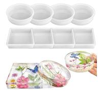 Pack of 8 Deep Cavity SiliconeMoulds for DIY Epoxy Resin Casting and Bouquet Preservation, Round and Square Coaster Moulds