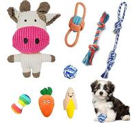 Pack of 8 Dog Toys Small Dogs, Puppy Toy, Durable Chew Toy & Squeaky Toy Intelligence, Puppy Bite Resistant Cuddly Toy, Natural Cotton & Non-Toxic, Relieve Boredom