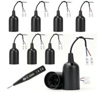 Pack of 8 E27 Lamp Holder with Cable, Mounting Socket with VDE Voltage Tester