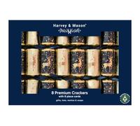 Pack of 8 Festive Christmas Crackers Metallic Navy Blue Gold Reindeer 12.5" | Fun for all the family, each one contains a hat and a coordinating place card, the ideal finishing touch to the dinner table