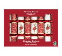 Pack of 8 Festive Christmas Crackers Red Gold White Poinsettia Floral 12.5" | Fun for all the family, each one contains a hat and a coordinating place card, the ideal finishing touch to the dinner table