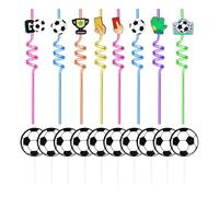 Pack of 8 Football Party Straws, 10 Pieces Football Dessert Inserts, Football Decorations, Football Decorations for Birthday Children