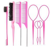 Pack Of 8 French Braid Tool Loop Elastic Hair Bands Remover Cutter Rat Tail Comb Braiding Combs For Hair