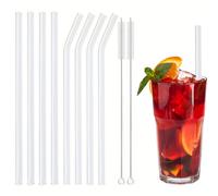 Pack of 8 Glass Straws- Clear Reusable Glass Straw- Durable Glass Straws Drinking for Smoothie Cocktail Milkshake Cold Drinks 4 Straight 4 Bent Drinking Straws and 2 Straw Cleaner