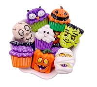 Pack of 8 Halloween Orange Theme Ghost Cupcake Purple Bat Craft Supplies Supply Resin Cabochon DIY Crafting Junk Charm Plastic Charms Flat Back Phone Custom Acrylic Jewellery Case Making 22-25mm