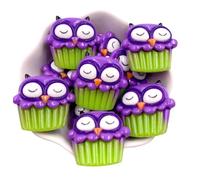 Pack of 8 Halloween Theme Green Purple Owl Cupcake Cake Craft Supplies Supply Resin Cabochon DIY Crafting Junk Charm Plastic Charms Flat Back Phone Custom Acrylic Jewellery Case Making 22-25mm