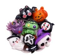 Pack of 8 Halloween Theme Skull Ghost Voodoo Purple Craft Supplies Supply Resin Cabochon DIY Crafting Junk Charm Plastic Charms Flat Back Phone Custom Acrylic Jewellery Case Making 22-25mm