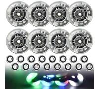 Pack of 8 Inline Skate Wheels, 72 mm Luminescence Inline Wheels, Mute Inline Skate Parts Wheels with Ball Layer for All Types of Roller Skates, Suitable for Adults Children (Silver Transparent)