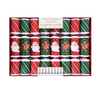 Pack of 8 Jingle Bell Festive Christmas Crackers Musical 12" Red Green | Fun for all the family, each one contains a hat and a coordinating note, the ideal finishing touch to the dinner table