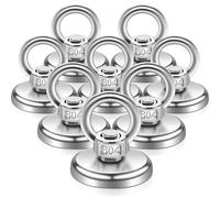 Pack of 8 Magnets Extra Strong Large 55 kg, 36 mm Magnetic Fishing Magnet with Hole, Neodymium Magnet Extra Strong with Lifting Rings and Screws for Magnetic Fishing Camping Industry Magnets Cruise