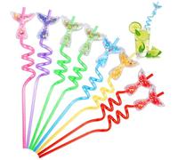 Pack of 8 Mermaid Children's Straws, Party Drinking Straws, Children, Reusable Plastic Straws, Curly, Colourful Curly Party Straws, for Milk, Juice, Cocktails, Decorations, Birthday Parties