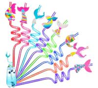 Pack of 8 Mermaid Children's Straws, Reusable Plastic Straws, Curly Party Straws, Drinking Straws for Children's Birthday Party Decoration, Accessories, Family Reunions, Party Gifts
