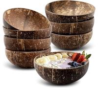 Pack of 8 Natural Coconut Bowls, 450 ml / 15 oz Polished Wooden Bowls for Smoothie, Acai, Salad, Buddha Bowls, Perfect as Vegan Gifts, Kitchen Decoration or Serving Bowls for Parties, 15 x 15 cm