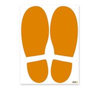 Pack of 8 Orange Multipack Footprint impression shape floor signs, Self-adhesive Vinyl Sticker, Direction One Way System Safety Signs