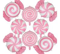 Pack of 8 Pink Christmas Candy Foil Balloons Set 45 cm Round Balloons Candy Bar for Children Candyland Christmas Party Decoration