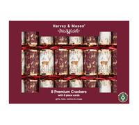 Pack of 8 Premium Christmas Crackers Metallic Burgundy Red White Gold Deer | 12.5" Festive Xmas Party Holiday Dinner Table Decorations Novelty Fun Prizes Gifts Contains Hats Jokes Place Cards