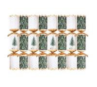 Pack of 8 Premium Green White Gold Tree Christmas Crackers - 12.5" Metallic Festive Xmas Holiday Dinner Table Decorations - Novelty Fun Prizes Gifts Contains Hats Jokes