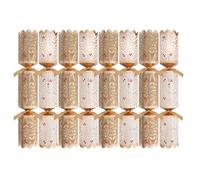 Pack of 8 Premium White Gold Holly Berry Christmas Crackers - 12.5" Metallic Festive Xmas Holiday Dinner Table Decorations - Novelty Fun Prizes Gifts Contains Hats Jokes